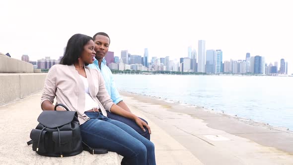 Happy black couple relaxing in Chicago