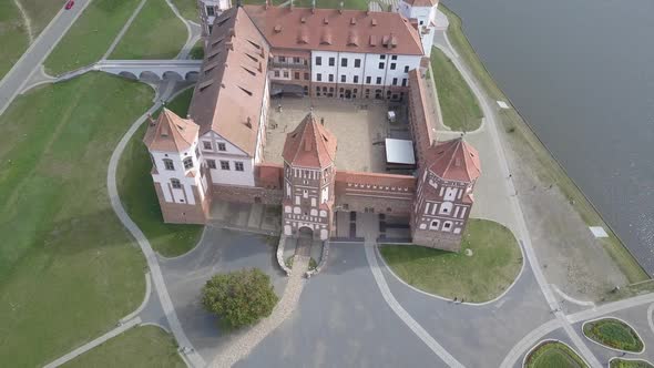 Mir Castle - an Architectural Masterpiece in the Style of Belarusian Gothic, Aerial Shot. Beautiful