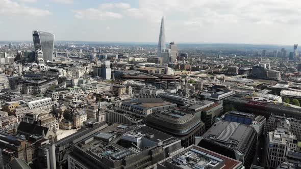 Aerial view of the Walkie Talkie and the Shard building in London on a sunny day