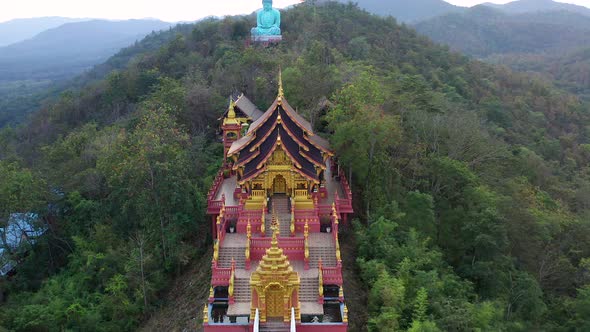 Aerial View of Wat Doi Prachan Mae Tha or Wat Phra That Doi Phra Chan in Lampang Thailand