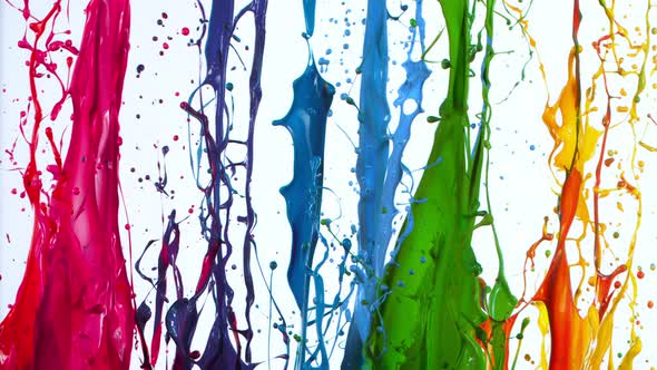 Colorful Paint Splashes in Super Slow Motion Isolated on White Background 1000Fps