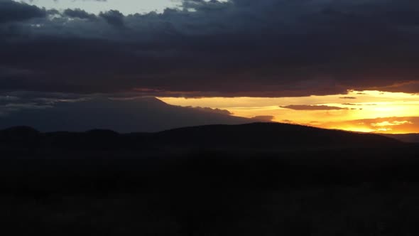 Sunset on Savannah landscape in Tsavo Park, Kenya, Slow motion