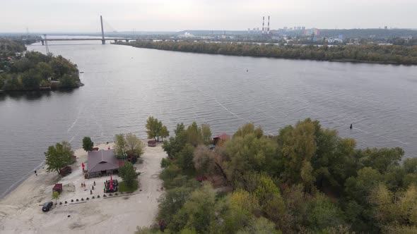 The Main River of Ukraine - Dnipro Near Kyiv. Slow Motion