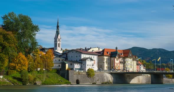 Timelapse of Golden Autumn in Famous Tourist Landmark Medieval Town Bad Tolz