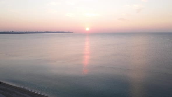 Aerial View Dawn Over Sea