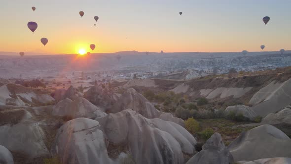 Cappadocia, Turkey : Balloons in the Sky. Aerial View