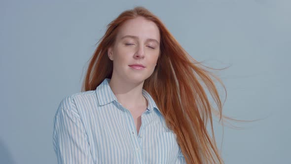 Gingerhead Red Hair, Ginger Hair Model with Blue Eyes on Blue Background