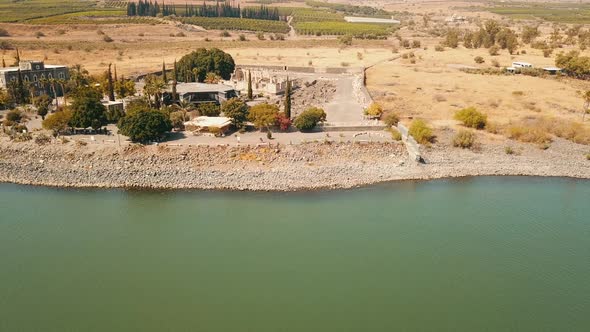 Orthodox Church of the 12 Apostles. Sea of Galilee. Capernaum. Aerial View