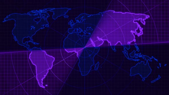 Blue Purple Color World Map Searching Radar Hud Animated