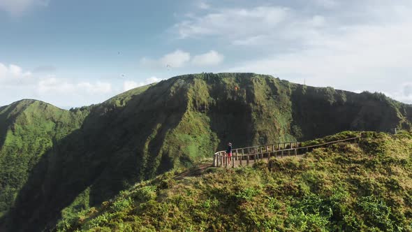 Hiker Standing on Mountain at Viewpoint of Miradouro Do Cerrado Das Freiras