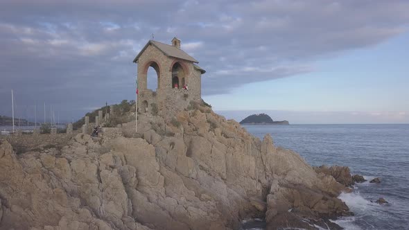 Chapel on Reef Aerial View in Alassio Liguria