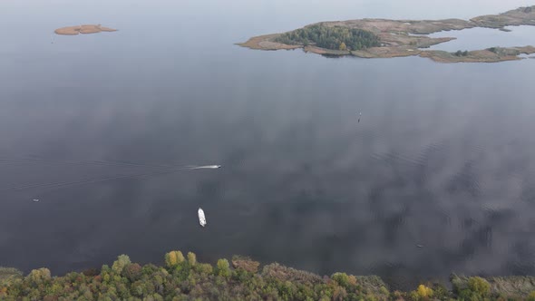 Beautiful Aerial View of the River Dnipro. Ukraine, Slow Motion