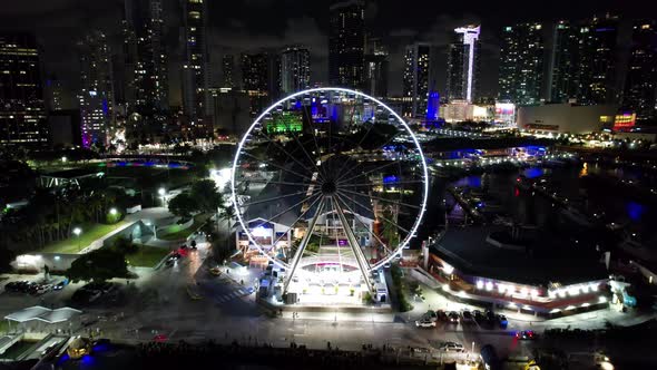 Night cityscape Miami Florida United States. Touristic landmark city.