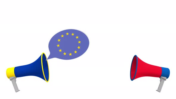 Speech Bubbles with Flags of North Korea and the EU alt