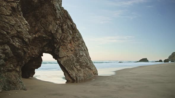 Lisbon Beach and Dramatic Portugal Coast with Arch Rock Formation, Beautiful Coastal Scenery and Lan