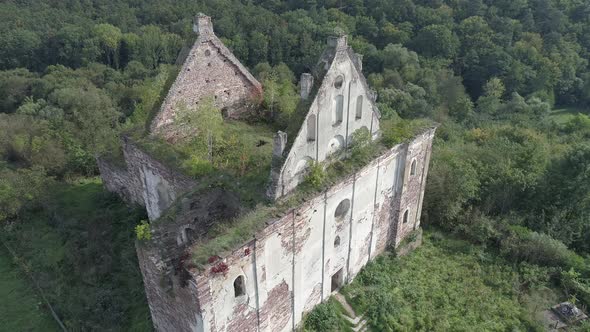 High angle view of a ruined church