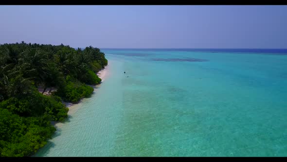 Aerial top down tourism of exotic bay beach time by turquoise ocean with white sandy background of a