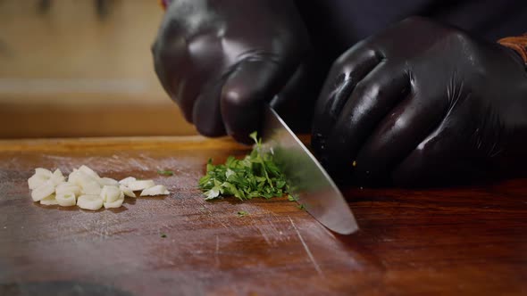 Chopping Fresh Green Parsley