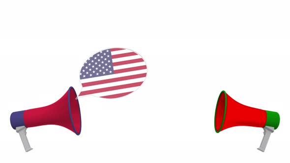 Speech Bubbles with Flags of Portugal and the USA
