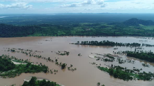 4.000 islands near Don Det in southern Laos seen from the sky