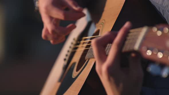 Man Playing Guitar with Slow Motion Shoot Music Musician Classic Chord Acoustic. Use for