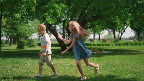 Cheerful Sister Catch Brother on Picnic