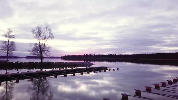 aerial footage of flying over small docks