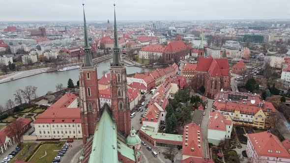 Cityscape of Wroclaw Panorama in Poland Aerial View