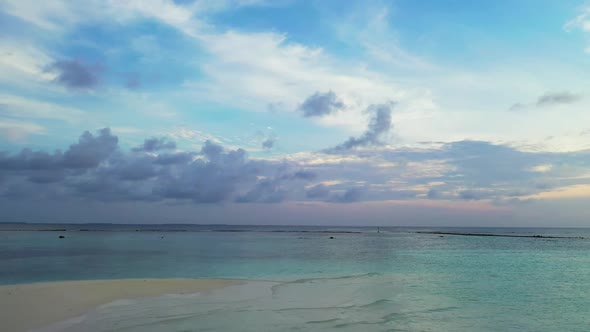 Aerial nature of exotic sea view beach vacation by blue ocean and white sandy background of a dayout