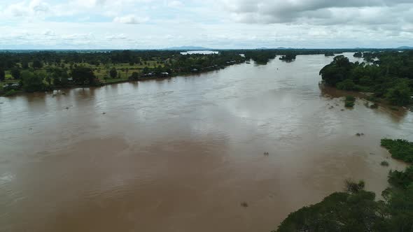 The 4.000 islands near Don Det in southern Laos seen from the sky