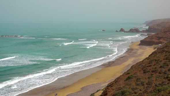 Aerial View on Legzira Beach with Arched Rocks on the Atlantic Coast Morocco