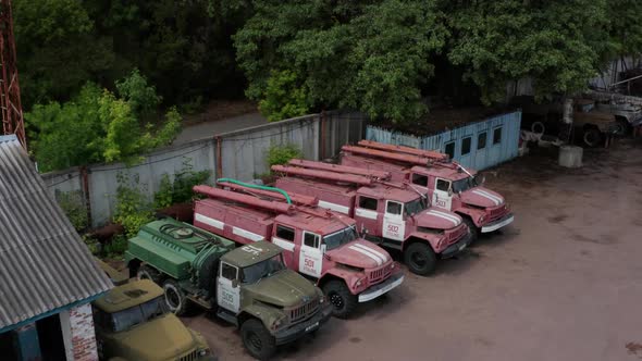 Aerial View of Motor Depot in Chernobyl Zone