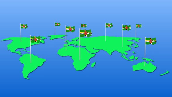 Flag Of Dominica Around The World Flying Wave Animation