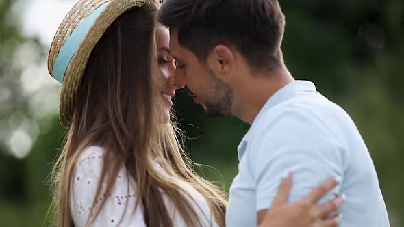 Love. Couple Flirting And Hugging On Date Outdoors