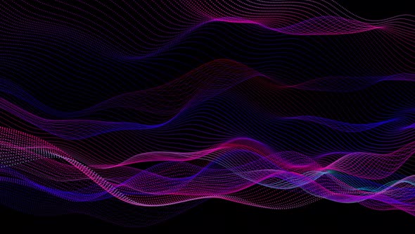 New Colorful Digital Particle Line Wave Motion On Black Background