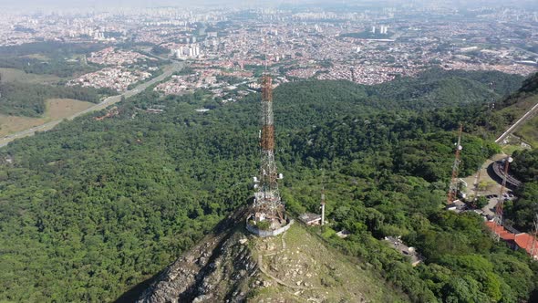 Aerial view of Jaragua mountain cliff at downtown Sao Paulo Brazil.