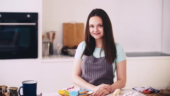 Happy Housewife Kitchen Leisure Woman Table Cook