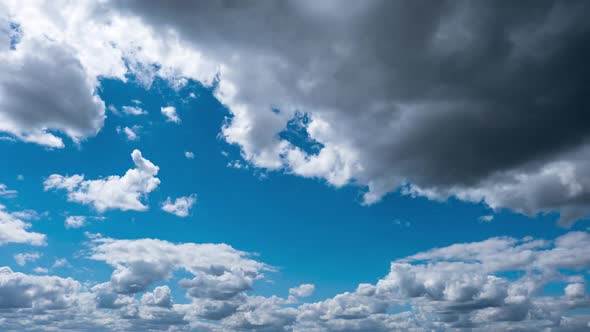 Cumulus Cirrus Clouds Move in the Blue Sky. Time Lapse.