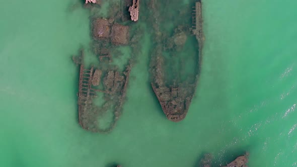 Bird's Eye View of Tangalooma Shipwrecks in Brisbane Australia in the Summer