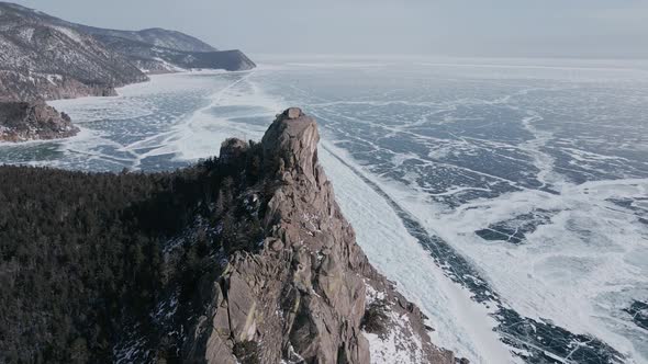 Frozen Lake Baikal Aerial View