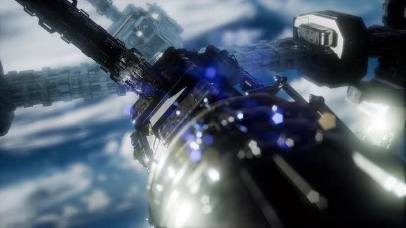 Highly Detailed Huge Spaceship Approaching To the Earth. alt