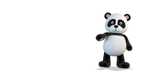 Panda Bear Comes Out From The Right Side Of The Screen And Greeting on White Background
