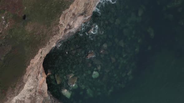 Aerial view of coastline near Zennor Cove, Cornwall.