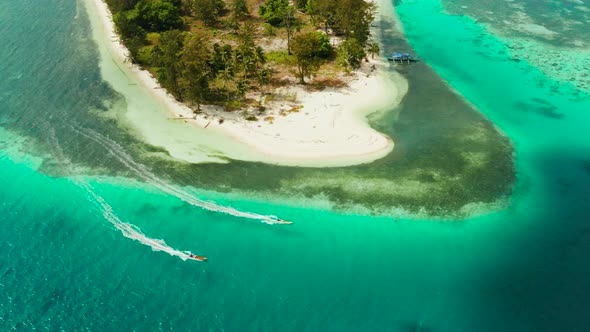 Tropical Island with Sandy Beach. Balabac, Palawan, Philippines.