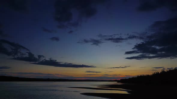 Dramatic Red Sunset River Landscape, Timelapse