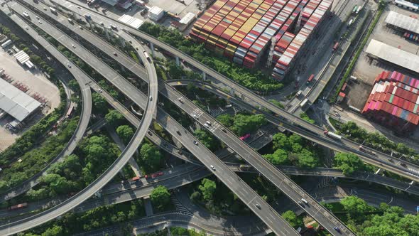 Aerial footage of  traffic on modern viaducts in Shenzhen city, China,Hyperlapse alt