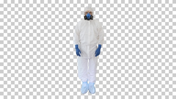 Doctor wearing protective hazard suit, Alpha Channel