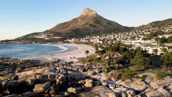 Aerial view of Camps Bay tidal pool, Cape Town, South Africa.