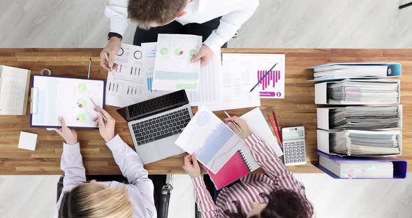 Skilled Corporate Boss and Team Leader Company Managers Doing Paper Work Top View