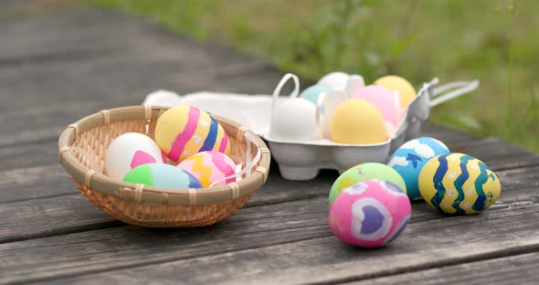 Colorful Easter holiday egg at outdoor